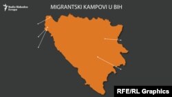 Lokacije aktuelnih i potencijalnih kampova za migrante u BiH