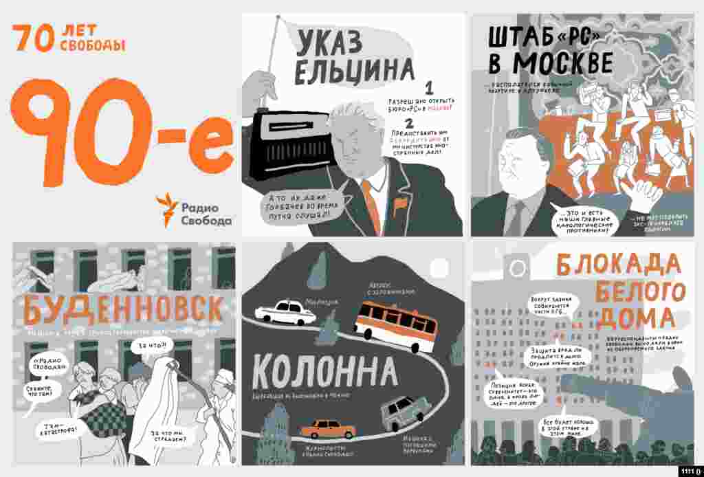 Смотрите картинки и слушайте пятый эпизод подкаста "70 лет Свободы", посвященный 1990-м годам - после путча Борис Ельцин подписал указ о работе "Свобода" в Москве