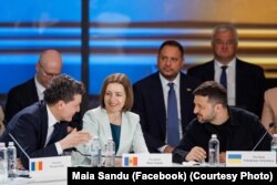 Зліва направо: президенти Румунії – Нікушор Дан, Молдови – Майя Санду та України – Володимир Зеленський. Одеса, 11 червня 2025 року