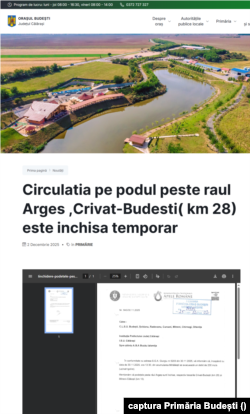 Anunțul de pe pagina Primăriei Budești a fost publicat marți, pe 2 decembrie 2025.