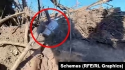 Një granatë ruse RG-Vo që dyshohet të jetë përdorur për t’i sulmuar pozicionet ukrainase.