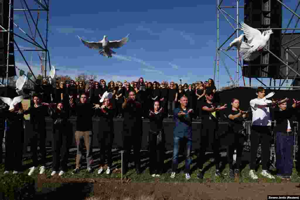 Bele golubice za stradale u padu nadstrešnice, Novi Sad, 1. novembar 2025. 