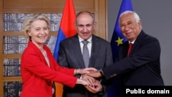 Belgium - European Council President Antonio Costa and European Commission President Ursula von der Leyen meet Armenian Prime Minister Nikol Pashinian, Brussels, July14, 2025.