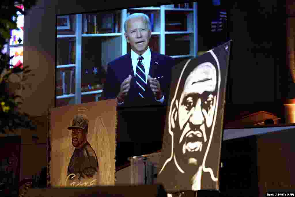Joe Biden, candidatul democrat la președinția SUA, fost vicepreședinte, a avut un scurt discurs video la slujba de înmormântare pentru George Floyd.