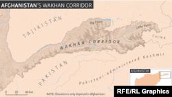 بخشی از نقشه افغانستان که مسیر واخان بدخشان را با ولایت شینجن چین نشان میدهد. 