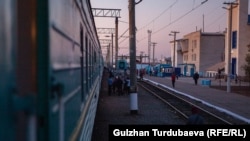 “Казакстан темир жолуна" караштуу поезддер. Иллюстрациялык сүрөт.