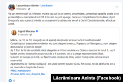 Postarea din 9 ianuarie în care Lăcrămioara Axinte se oferă să îi ajute pe cei care vor să conteste decizia CCR.