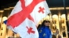 A protester at the parliament building in Tbilisi on November 4, 2024.