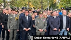 Ministri u Vladi Srbije Bratislav Gašić i Milica Đurđević Stamenkovski, načelnik Generalštaba Milan Mojsilović i ministar Nikola Selaković na sahrani Nebojše Pavkovića u Aleji zaslužnih građana, Beograd, 22. oktobar 2025.