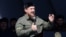 Chechen leader Ramzan Kadyrov addresses a rally in Grozny expressing support for the Rohingya Muslim minority in Burma on September 4.