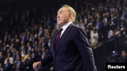 Президент Казахстана Нурсултан Назарбаев на открытии финансового центра в Астане.  5 июля 2018 года.