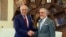 Afghan Chief Executive Officer Abdullah Abdullah (right) meets with Zalmay Khalilzad, the U.S. envoy seeking a peace deal with the Taliban, in Kabul on April 3.