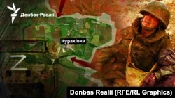 "დონბას.რეალიის" რუკა ასახავს კურახოვკის (უკრაინულად კურახივკა) გარშემო წარმოქმნილ ალყას.