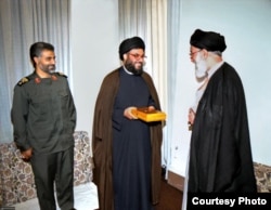 Qassem Soleimani (left), Nasrallah (center), and Khamenei formed what experts said was the "nucleus" of Iran's regional strategies.