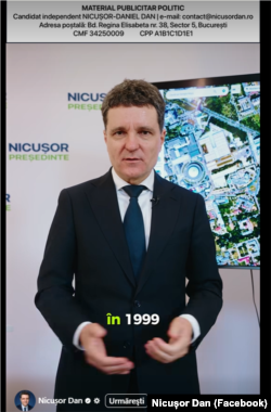 În aproape toate clipurile sale electorale, Nicușor Dan e îmbrăcat în costum și explică bazându-se pe grafice sau hărți.