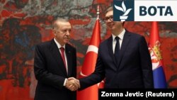 Presidenti turk, Recep Tayyip Erdogan me presidentin serb, Aleksandar Vuçiq në vizitën e realizuar në Beograd, në tetor të vitit 2024.