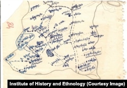 თამარ მამალაძის დღიურის ერთ-ერთი გვერდი, სადაც სოფლების რუკაა ჩახატული