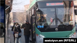 Armenia - People board a bus in Yerevan, February 3, 2025.