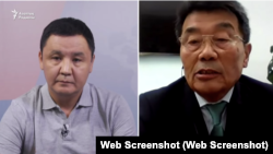 Бывший премьер-министр Казахстана Акежан Кажегельдин (справа) и журналист Азаттыка Касым Аманжол.   