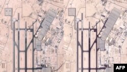 Ky kombinim fotografish satelitore tregon se më 5 qershor (pamja majtas) ka pasur aeroplanë ushtarakë në bazën ajrore Al Udeid në Katar, ndërsa më 20 qershor (pamja djathtas) nuk ka pasur aeroplanë në bazë.