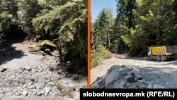 Bageri i kamioni na rijeci Došnici u Sjevernoj Makedoniji gdje se grade dvije mini hidrocentrale.