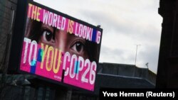 Рекламна табла за време на Конференцијата на ОН за климатски промени (COP26), во Глазгов, Шкотска.