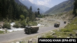 Indian army trucks move along a highway leading to Ladakh in India-administered Kashmir. (file photo)