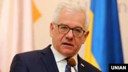 Міністр закордонних справ Польщі Яцек Чапутович під час прес-конференції у Києві, 1 грудня 2018 року