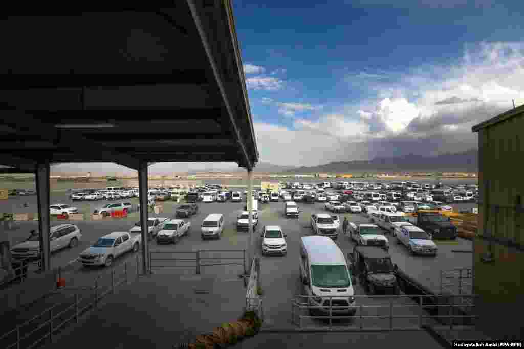 Vehicles left behind by U.S. forces at Bagram Airfield, some 50 kilometers north of the capital, Kabul. The base was hastily vacated on July 2 and is currently under the control of the Afghan military.&nbsp;