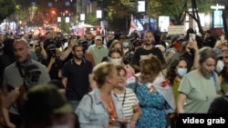 Georgian protesters continued their daily demonstrations in the capital, Tbilisi, on September 9. (screen grab)
