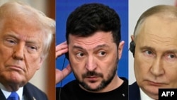 АКШнын президенти Дональд Трамп, Украинанын лидери Владимир Зеленский жана Орусиянын башчысы Владимир Путин. 