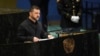 Президент України Володимир Зеленський виступає під час загальних дебатів Генеральної асамблеї Організації Об'єднаних Націй у штаб-квартирі ООН у Нью-Йорку 24 вересня 2025 року