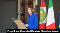 Președinta Republicii Moldova, Maia Sandu, la ceremonia dedicată aniversării a 35-a de la fondarea Comisiei de la Veneția. 11 octombrie, 2025, Palazzo Ducale din Veneția, Italia