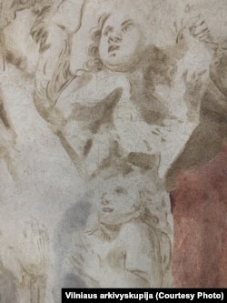 Фрагмэнт старой фрэскі ў Кальварыйскім касьцёле Вільні