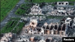 A drone shot shows the remains of Maryinka, a city that has been almost completely destroyed amid Russia's invasion of Ukraine. (file photo)