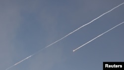 Missiles launched from Iran are seen over Jerusalem on June 24.