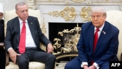 Рэджэп Эрдаган і Дональд Трамп на сустрэчы ў Вашынгтоне (ЗША), 25 верасьня 2025 году