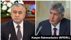 Омурбек Текебаев, лидер партии «Ата Мекен», и президент Кыргызстана Алмазбек Атамбаев (справа).
