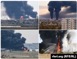 Пожар на нефтебазе в Феодосии после того, как там слышали взрывы 7 октября 2024 года