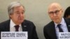 Secretarul general al ONU, Antonio Guterres (stânga) și Volker Turk, șeful ONU pentru drepturile omului, participă la ultima sesiune a Consiliului ONU pentru Drepturile Omului, la Geneva, la 27 februarie.