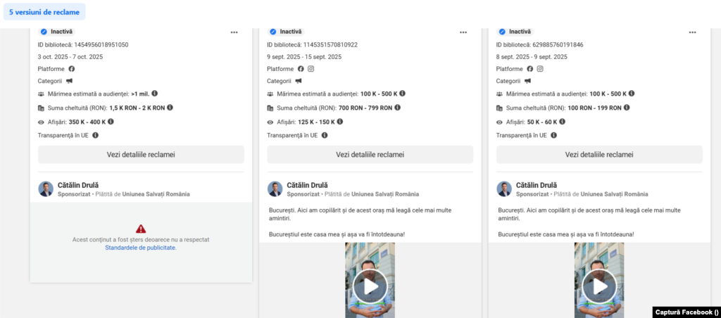 Postări plătite de USR pro Cătălin Drulă.