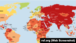 Harta Libertății Presei 2025, publicată de Reporters Without Borders (RSF).