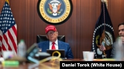 US President Donald Trump holds a meeting in the Situation Room at the White House over the weekend. 