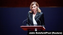 اولنا زلنسکا بانوی نخست اوکراین حین سخنرانی در کانگرس ایالات متحده امریکا. July 20, 2022