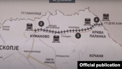 Мапа за планираната железничка пруга до Бугарија