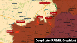 Попытки российских войск продвинуться на Покровском направлении. Карта аналитического проекта DeepState