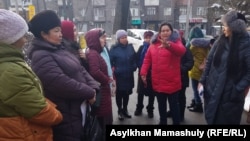 The protesters gathered outside Almaty city hall on February 8.