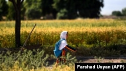 آرشیف- یک دختر در مزارشریف به طرف مکتب روان است.