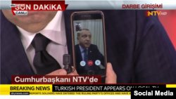 President Recep Tayyip Erdogan speaking to the country via FaceTime on an iPhone during the coup attempt.