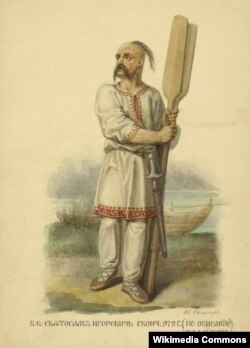 Реконструкція зовнішності правителя періоду України-Русі, Київського князя Святослава Хороброго російським художником за описом візантійського історика-хроніста 10-го століття Льва Диякона, який бачив його на власні очі